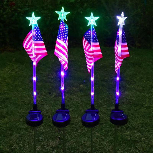 American Flag Shaped Solar Decor Stake Lights (2 Pieces) - 11-flag